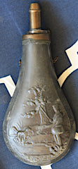 Pewter Powder Flask - Detailed Excellent Condition  ~  TL8384  $65