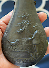 Pewter Powder Flask - Detailed Excellent Condition  ~  TL8384  $65
