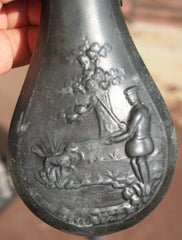Pewter Powder Flask - Detailed Excellent Condition  ~  TL8384  $65