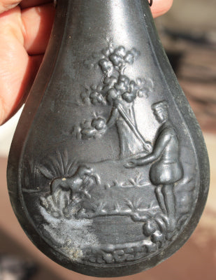 Pewter Powder Flask - Detailed Excellent Condition  ~  TL8384  $65