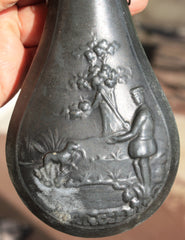 Pewter Powder Flask - Detailed Excellent Condition  ~  TL8384  $65
