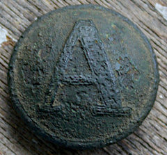 Civil War Brass A Button with a Lined A  ~  TL8348  $165