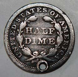 Holed 1858 Half Dime ~  TL7703  $12