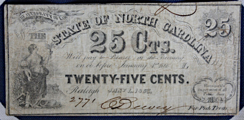 Civil War Fractional Note - NC 25 Cts Recycled-Nice  TL8315  $45