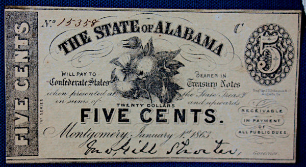 FIVE CENT Alabama Note-1863  ~  TL8277  $80