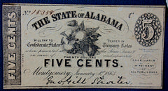 FIVE CENT Alabama Note-1863  ~  TL8277  $80