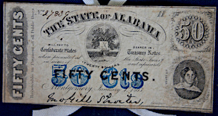 Civil War 50 Cts Alabama Note-Nice  ~  TL8279  $30