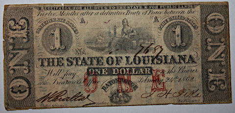 The State of Louisiana $1 Bill-1862  ~  TL8267  $65