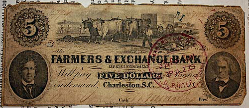Civil War Paper Money - $5 Charleston, SC  ~  TL8405  $40