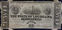Civil War Paper Money - 1862 State Of Louisiana $2 Bill  ~  TL8295  $70