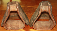 TL6880 Pair of Leather Hooded McClellan Saddle Stirrups - US Embossed
