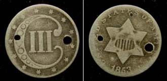 1853 Three Cent Silver Piece