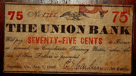 75 Cent Union Bank Note War Dated Jan
