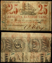 1861 Augusta Savings Bank 25 Cent Fractional Note