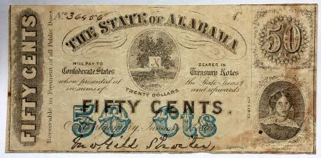 Alabama 50 Cent Fractional Note Civil War Dated   TL6090