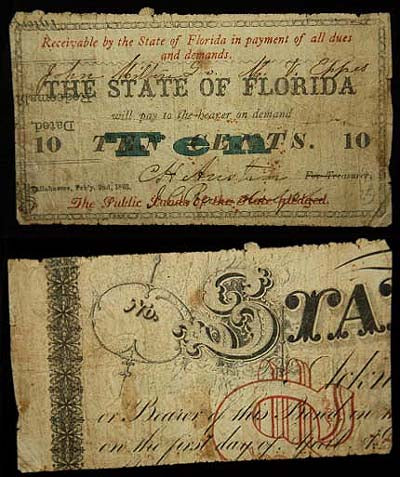 Civil War Era Flordia 10 Cent Fractional Note