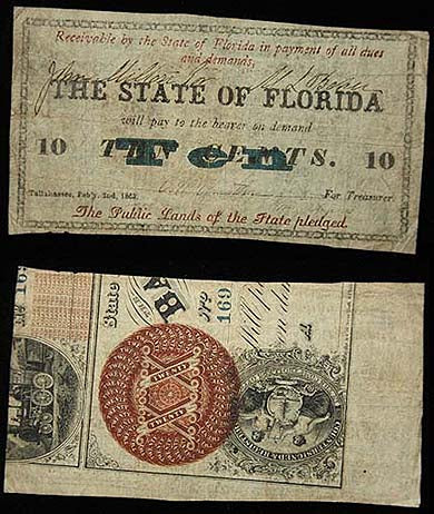 Florida 10 Cent Note Dated Tallahassee Feb’Y 2Nd 1863