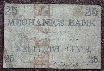 Mechanics Bank 25 Cent Fractional Note War Time Dated   TL5781