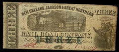 New Orleans, Jackson & Great Northern Rail Road Company Three Dollar Bill With The Hard To Find Blue Three Under Print